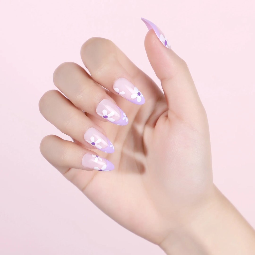 Purple Daisies Press On Nail Set